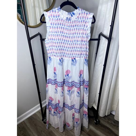 Oliphant Tuckernuck Smocked Maxi Dress size L large - Picture 2 of 7